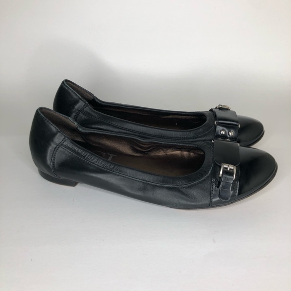 Agl Shoes - AGL Shoes Flats Slip Ons Women Size 40 US 9 Black Leather Italy Cap Toe